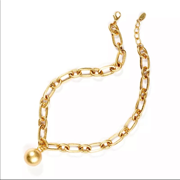 Zara Ball and Chain Matte Textured Gold Pendant Oval Circle Link Necklace Metal - Picture 3 of 16